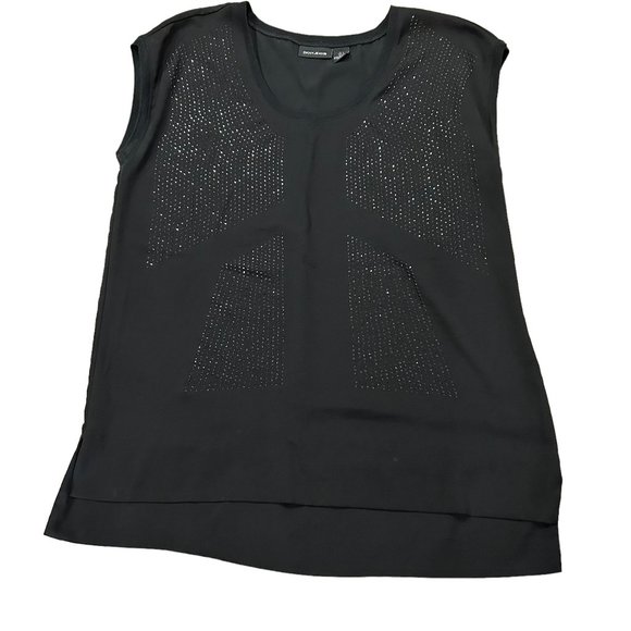 Dkny Tops - DKNY Jeans Black Sleeveless Beaded Tunic Size L